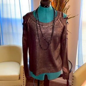 Material Girl | Metallic Pewter Distressed Sweater